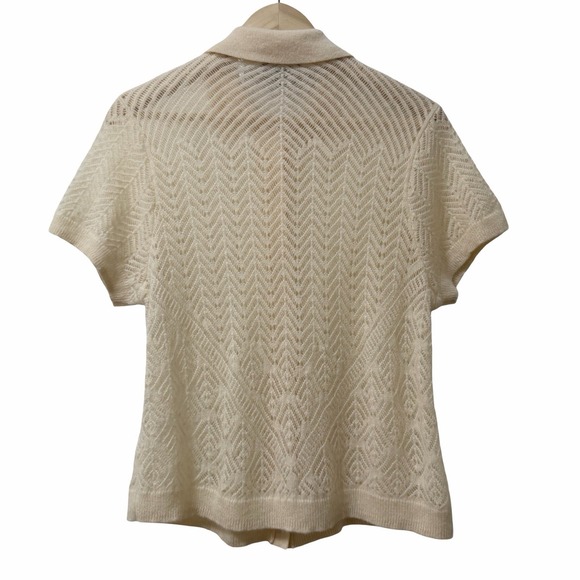 J Crew Womens Cashmere Pointelle Short Sleeve Sheer Cardigan Size XXL Cream Luxe - Picture 2 of 8